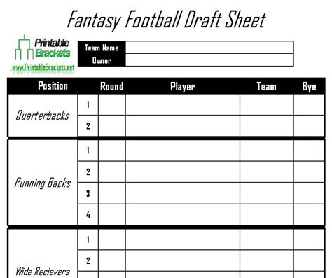 Printable Fantasy Football Draft Sheets